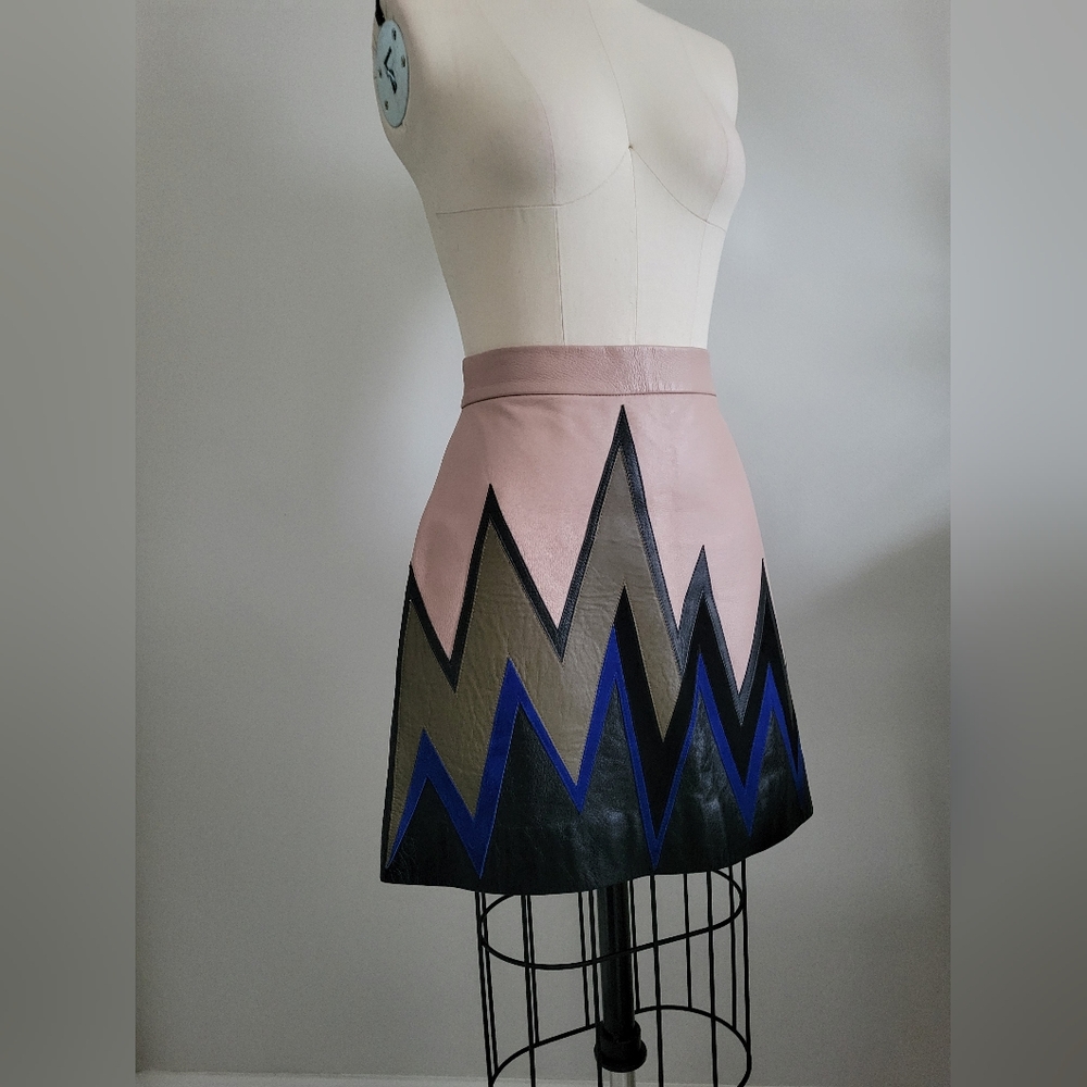 EMILIO PUCCI lambskin geometric patterned mini skirt in pink, blue and black